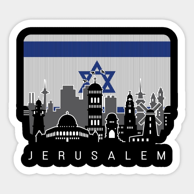 Jerusalem Israel Skyline Israeli Flag Sticker by travel2xplanet